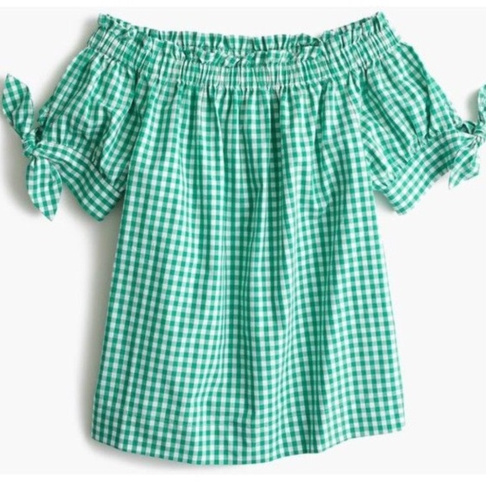 NWT J Crew off the shoulder gingham top
